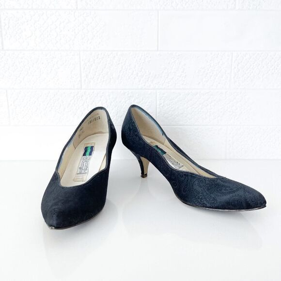 Arnold Churgin Womens Paisley Satin Pointed Toe Heeled Pump Shoes Black Size 5.5 - Picture 2 of 7